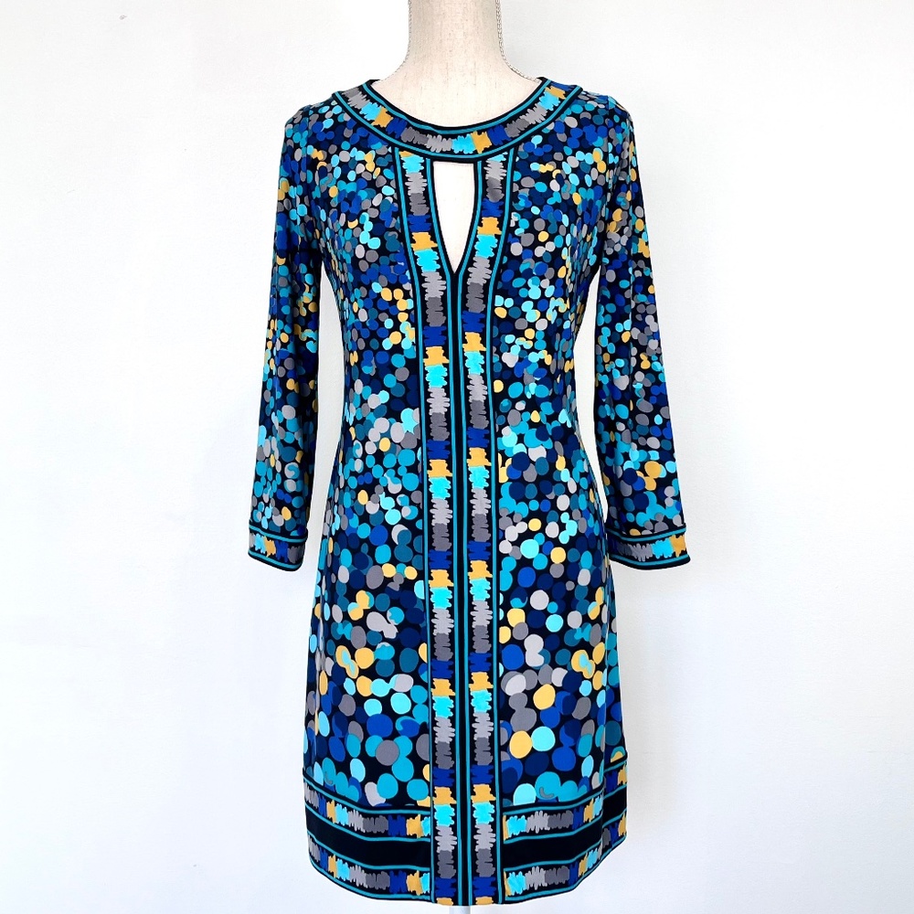 BCBGMaxAzria Blue Polka Dot Cut Out Long Sleeve Dress